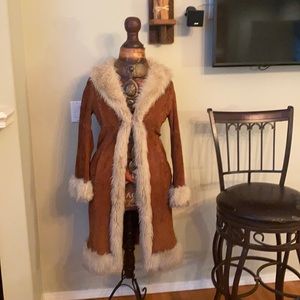 Arden B Leather Coat with Acrylic Trimming